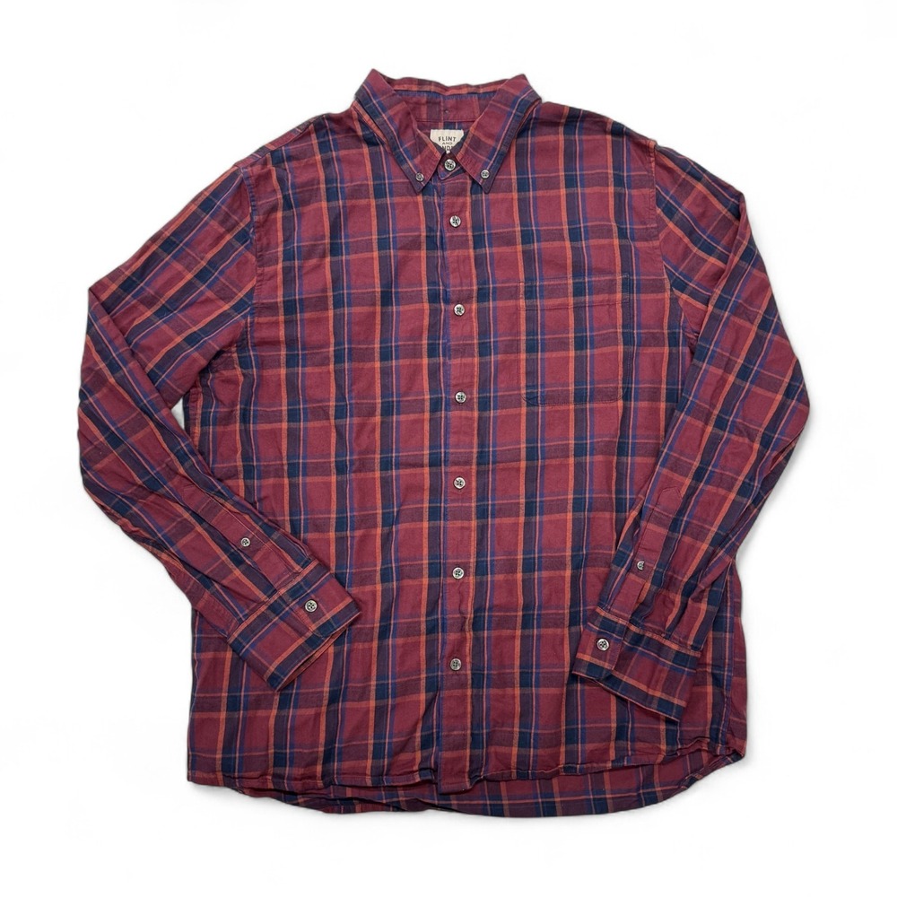 Flint And Tinder Featherweight Plaid Button Down Shirt Mens XL Slim Red Plaid